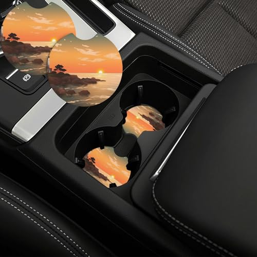 Portavasos para carro 2 piezas diseño paisaje atardecer