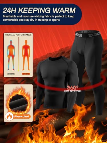 2 Pack Thermal Underwear for Men,Mens Long Johns Thermal Set Soft Fleece Lined Base Layer for Cold Weather4