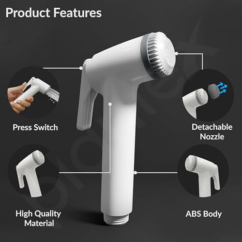 Image of Plantex Jet Spray for Toilet /ABS Health Faucet with 1 Meter Shower Hose Pipe and Wall Hook /Health Faucet Set for Bathroom /Hand Gun for Toilet - (Jecquar, White)