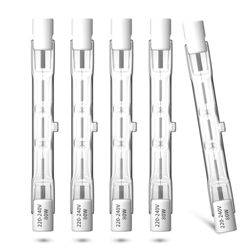 Klarlight 5 Pack 80W R7s Halogen Bulbs 78mm, Dimmable Warm White 2800K T3 J78 Double Ended Linear Floodlights, 1390LM 230V Halogen Tungsten Bulbs for Work, Security, Ceiling Lights, Landscape Lights