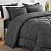 CozyLux Queen Comforter Set Dark Grey - Bed in a Bag Queen Size 7 Pieces, Luxury Soft Bed Set for All Seasons, Bedding Set with Comforter, Sheets, Pillowcases & Shams, Dark Gray, Queen