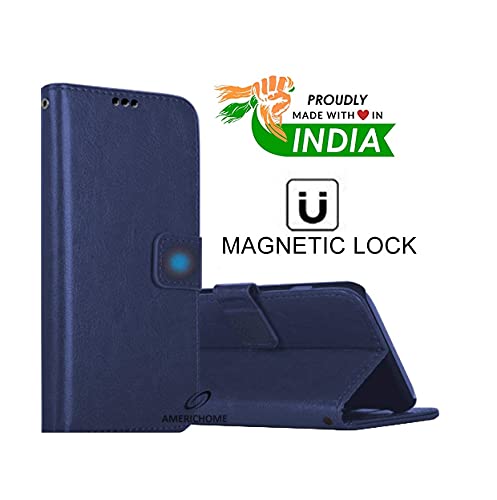 Image of Inside Rubber TPU with Card Pockets Magnetic Closure Protection Compatible with Realme 5, Realme 5i, Narzo 10 (Blue)