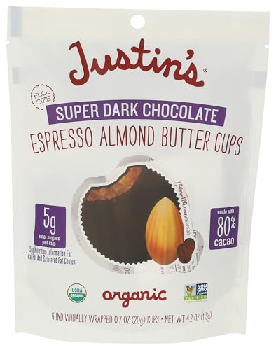 JUSTINS Organic Super Dark Chocolate Espresso Almond Butter Cups, 4.2 OZ