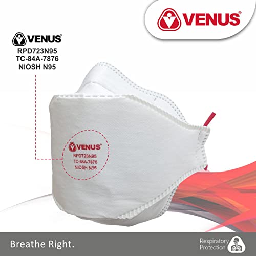 Image of VENUS V-1100 RPD723 N95 Medical Respirator Mask, White, Pack of 15 | NIOSH Certified | Fold Flat Beetle Style | Anti-Pollution Dust Protection | Comfortable Unisex Head Loop with Adjuster