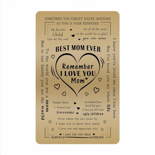 Emideary Best Mom Ever Brass Engraved Wallet Card - 'Best Mom Ever' Quote - Mother's Day Gift from Daughter