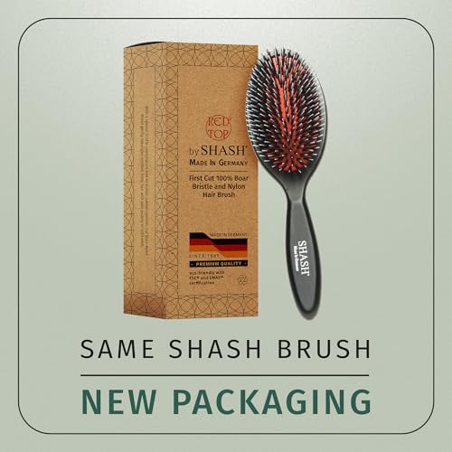 Image of SHASH Since 1869 Hand Made In Germany - Nylon, 100% First Cut Boar Bristle Brush Suitable For Normal to Thick Hair - Gently Detangles, No Pulling or Split Ends - Softens Improves Texture, (Medium)