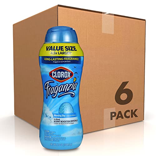 Image of Clorox Fraganzia Laundry Scent Booster Crystals, In-Wash Fragrance Beads for Fresh-Smelling Clothes & Linens, Safe for All Fabrics & Colors, Easy-Pour Bottle, Morning Sky Scent, 70 Oz - 6 Pack