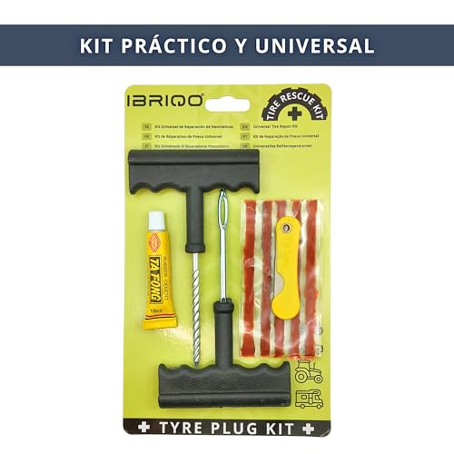 IBRIQO® Kit Reparación de Pinchazos para Neumáticos | 5 Mechas + 2 Herramientas en T + Adhesivo y Cutter | Válido para Todo Tipo de Neumáticos de Coche, Motos, Camiones, Tractores - imagen 7