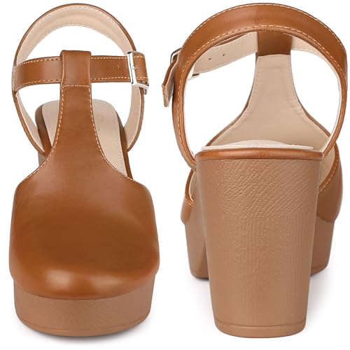 Perphy Platform T-Strap Shoes Chunky Heels Mules Sandals for Women3