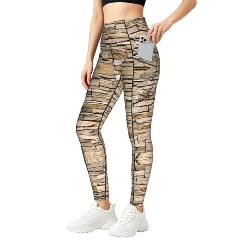 Leggings de compresión para mujer Rustic Rocks con estampado de ladrillo para gimnasio y fitness
