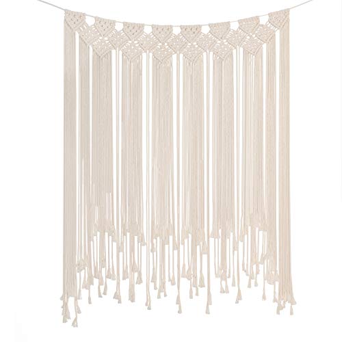 RLoncomix Boho Macrame Wall Hanging, Large Woven Tapestry Wall Art Bohemian Cotton Handmade Macrame Backdrop for Wedding Living Room Gallery Bedroom, Beige, 39"x 45"