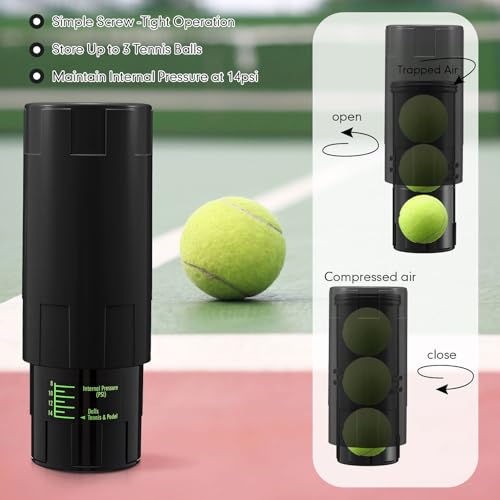 Image of Soulchen Tennis Ball Pressurizer - Tennis Ball Storage Canister Holds 3 Balls Under 14 Psi Pressure, Reusable Stuff for Bounce Retention, Lightweight & Durable