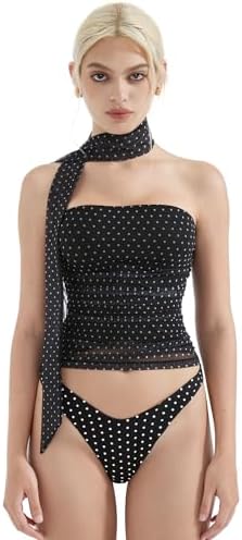 SUUKSESS Women Ruched Strapless Mesh Tube Top Y2k Sleeveless Band...