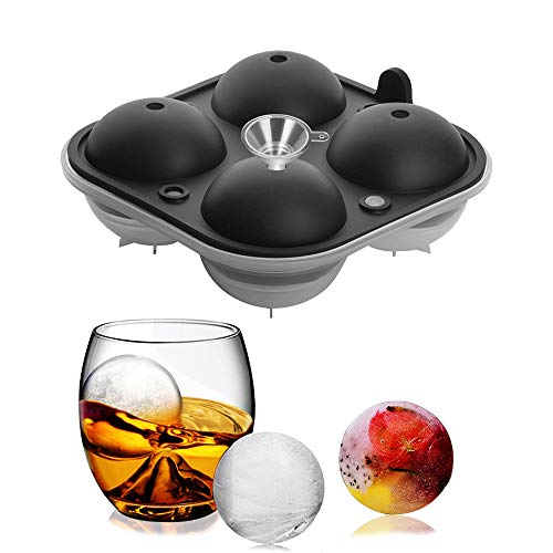 LATTCURE Eiskugelform, Silikon Eiswürfelform für 4 runde 5.5CM Eiskugel BPA Frei mit einem Trichter Ice Cube Tray für Bier Cocktails Whisky oder Longdrinks und Highballs
