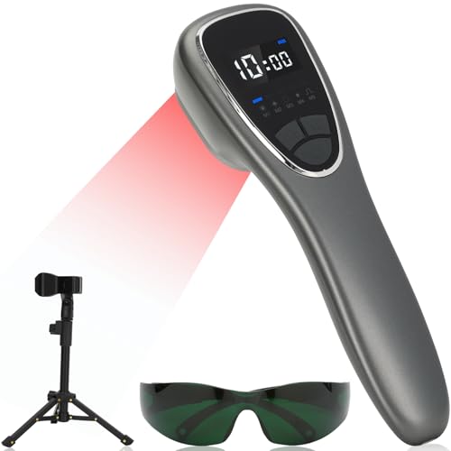 Dmzosmd Cold Laser Therapy Device for Dogs, Red Light Therapy for Pain Relief, Joint, Knee and Muscle, 6x808nm+12x650nm, LLLT Near Infrared Light Device with Stand & Glasses, Human & Pet-Friendly