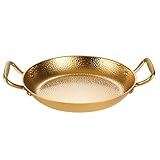 JECOMPRIS Sartén Plana para Paella de Acero Inoxidable 20 Cm Doble Asa, Olla Caliente para Mariscos y Cocina Casera, Utensilio Resistente al Calor y Uso Doméstico