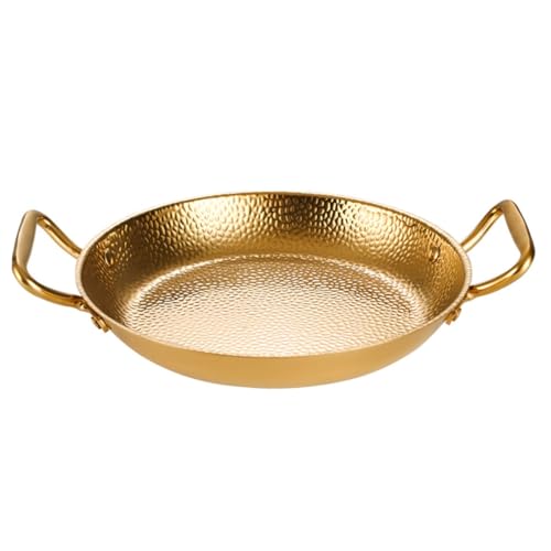 OUNONA Paellera de Acero Inoxidable 20 Cm Doble Asa para Cocinar Mariscos, Sartén Plana Resistente al Calor, Utensilios de Cocina Domésticos para Paella y Olla Caliente