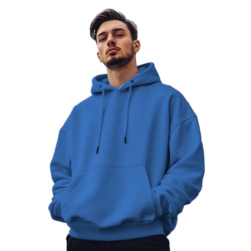 Image of NOBERO Oversized Solid Hooded Sweatshirt for Men | Oversized Hoodie for Men | Hooded Pullover | Cotton Rich Printed Hoodie 280 GSM Fleece