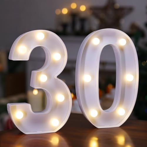Image of LED Light Up Numbers, Marquee Number Sign for 30th Birthday Decor(30) | Battery Powered LED Lighted Numbers, Marquee Light Up Sign for Birthday Party Centerpieces Home Wall Decor Night Light