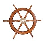 Brainmart 18” Nautical Ship Wheel, Wooden Boat Ship Steering Wheel, Handcrafted Beach Room Décor, Ocean Themed Décor for Living Room, Bedroom, Outdoor (Brown Natural)