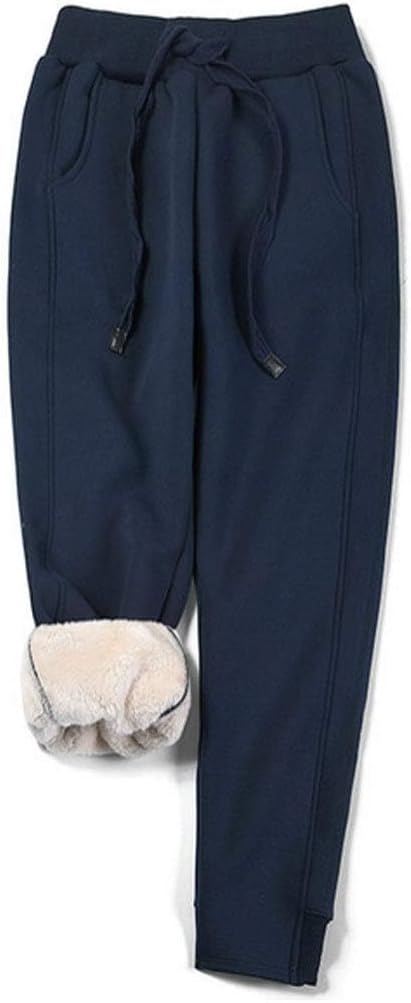utcoco Women's Athletic Fit Thicked Fuzzy Sherpa Lined Warm Drawstring Tapered Jogger Sweatpant
