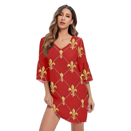 Robe trapèze fluide rouge en mousseline de soie anti-plis
