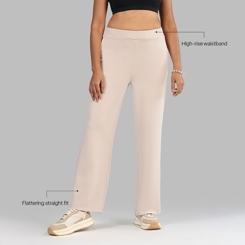 Image of BlissClub Womens BareButter Straight Pants, High Rise, Straight fit,Pockets, Comfortable Waistband,Regular Variant Below 5'4