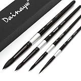 Dainayw Round Watercolor Paint Brushes 4Pcs Squirrel Hair Professional Brush for Artist Painting Wat