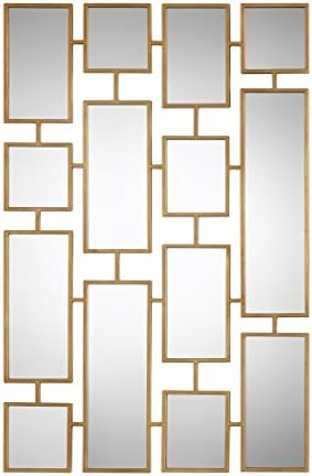 MY SWANKY HOME Elegant Gold Mirrored Wall Art Collage 48 in Modern Geometric Squares