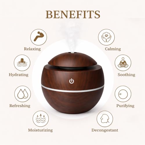 Image of 300 ml Essential Oil Diffuser for Home - Ultrasonic Aroma Diffuser for Home Electric with LED Light & Upto 16 Hrs Mist