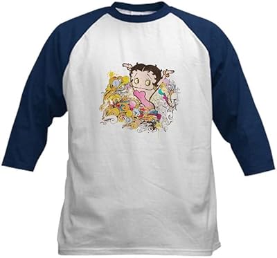 CafePress Betty Boop Cornucopia Kids Baseball T Shirt Kids Cotton Baseball Jersey, 3/4 Raglan Sleeve Shirt Navy/White