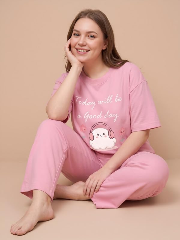 Image of My Swag Women Cotton Pajama Set Cute Cartoon Graphic Printed Night Suit for Women & Girls /Plus Size Nightsuit Set /Korean Night Suit
