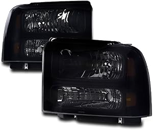 ZMAUTOPARTS Replacement Headlights Headlamps Black/Smoke Compatible with 2005-2007 Ford F-250 F-350 F-450 Super Duty