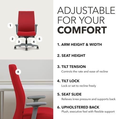 Image of HON Ignition 2.0 Ergonomic Office Chair, Lumbar Support, Desk Chair, Ruby