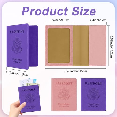 Passport Holder for Travel, 2 PCS Passport Holder, Travel Passport Holders Must Haves for Women Men, Pink and Purple Passport Cover Passport Wallet Case Holders for Travel Cruise Ship Essentials Gifts2