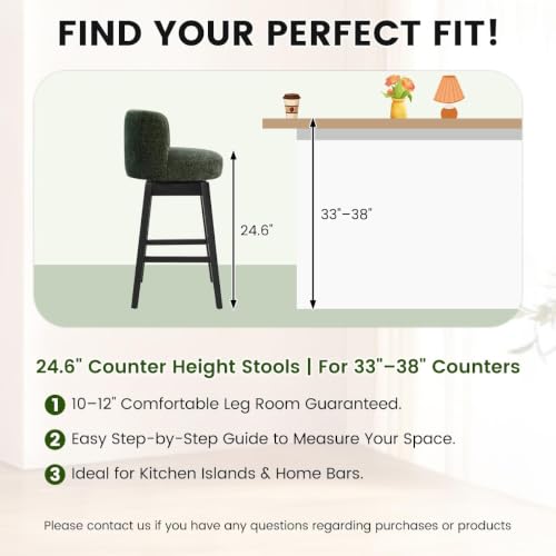 Image of COCO DESIGN 24 inch Green Swivel Counter Height Stools Set of 2 with Wood Legs