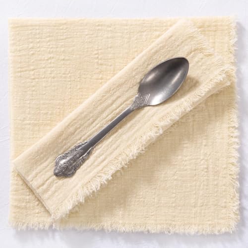 Image of MLMC 6 Pack Beige Cream Cloth Napkins with Fringe Boho Linen Napkins Washable Reusable Rustic Dinner Table Decor 17 inchx17 inch for Wedding Party Bridal Baby Shower Home Decor