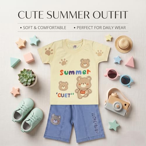 Image of Krishn Creations Kids Clothes for Boys | Cotton Printed Half Sleeve T-shirt and Shorts Baby Boy Dress | Casual Wear Kids Clothes