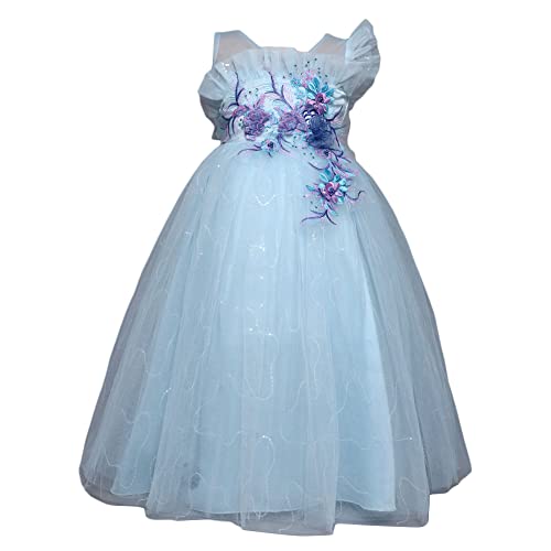 Image of Hopscotch Girls Polyester Embroidered Gown in Blue Color
