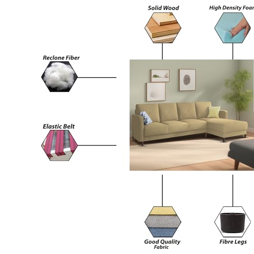 Image of Baloney RHS 6 Seater L Shape Sofa Set for Living Room (Cream Fabric) Premium Fabric Sofa
