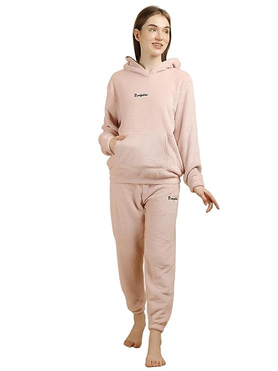 Women Fluffy Hooded Night Winter Suit Set Fleece Pullover Pants Winter Loose Plush Lounge Sets 2 Piece Cozy Sleepwear