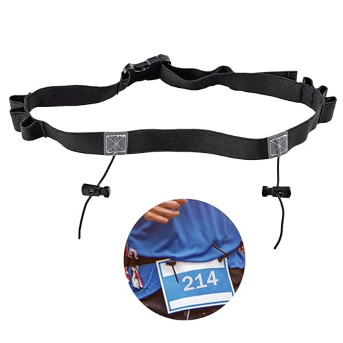 Cinturón para Número de Competición de Triatlón, Cinturón de Dorsal General para Competición, Cinturón de Correr, con 6 Gel-Halter, para Running Triatlon Maratones Unisex, Negro