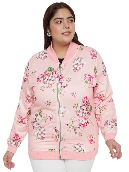 AUSTIVOWomen's Pink Printed Fleece Plus Size Sweatshirt(6287A_6XL)