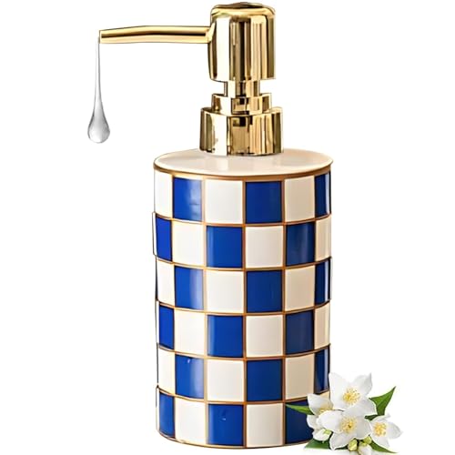 Dispensador de loción Dispensador De Jabón Manos Cerámica con Diseño Retro Tablero Ajedrez Botella de jabón multiescena(Blue)