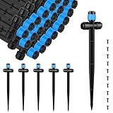 25 Stücke 360 Grad Einstellbare Bewässerung Sprinkler, Garten Bewässerung Tropfer mit Pfahl & Micro Drip Rohrhalter Tropfbewässerungsstrahler for 6,35 mm Schlauch Gewächshaus, Topfpflanzen, Blau