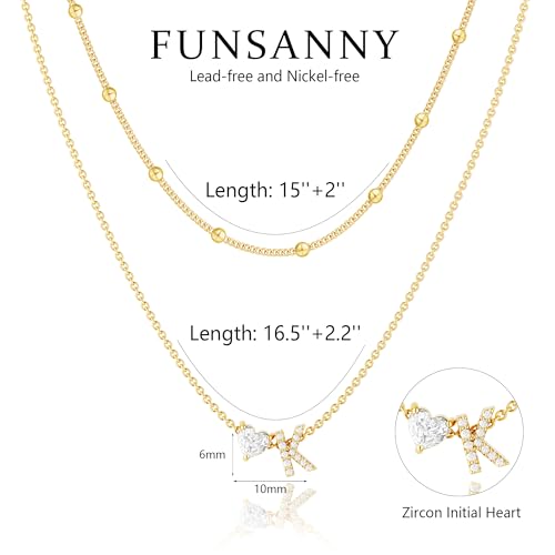 Initial Heart Necklaces for Women - Dainty Cute Necklace Small Layered 14K Gold Plated A-Z Letter CZ Pendant Trendy Satellite Chain Necklaces for Women Non Tarnish Gold Jewelry Set Gift