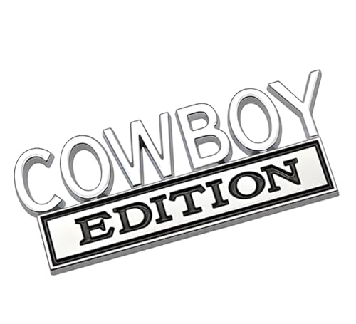 Image of Pair Set Cowboy Edition Raised Letters Emblem 3D Badge Sticker Decal Replacement for Vehicle, Truck, SUV, Door Decoration (Silver Black)