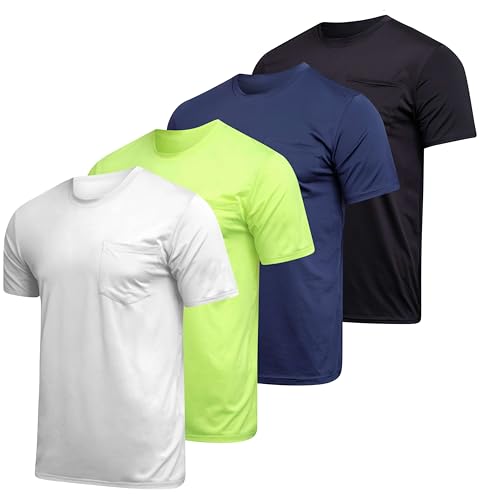 Image of Real Essentials 4 Pack: Men's Dry-Fit Short Sleeve Pocket Crew Performance Athletic T-Shirt (Available in Big & Tall)