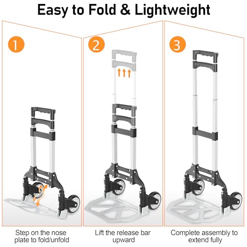 image for DIAMONDFORGE Folding Hand Truck - Aluminum Portable Dolly Cart with Te
