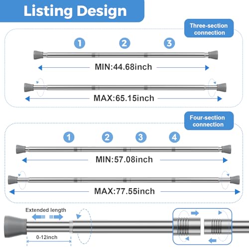 Image of Shower Curtain Rod 45-77 Inch Silver Shower Rod Tension Rod Adjustable Curtain Rod No Drilling Tension Curtain Rod Shower Rods for Bathroom Tension Shower Curtain Rod
